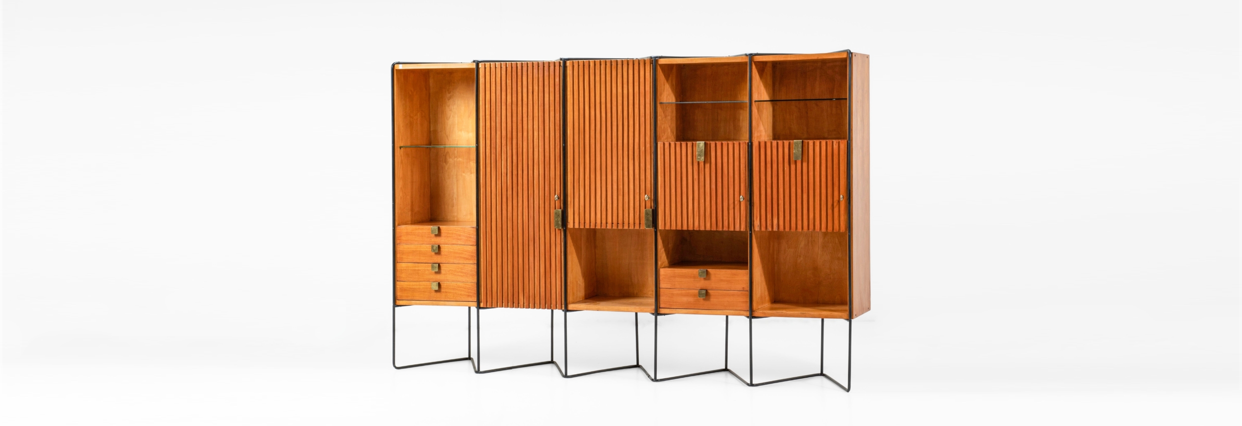 Libreria Taichiro Nakai legno tubolare metallico laccato cristallo ottone La Permanente Mobili 1953 071 M
